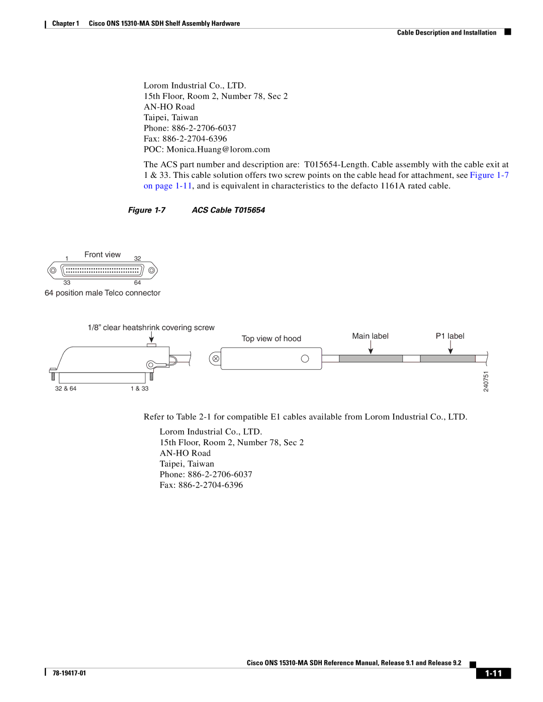 Cisco Systems 15310-MA manual ACS Cable T015654 