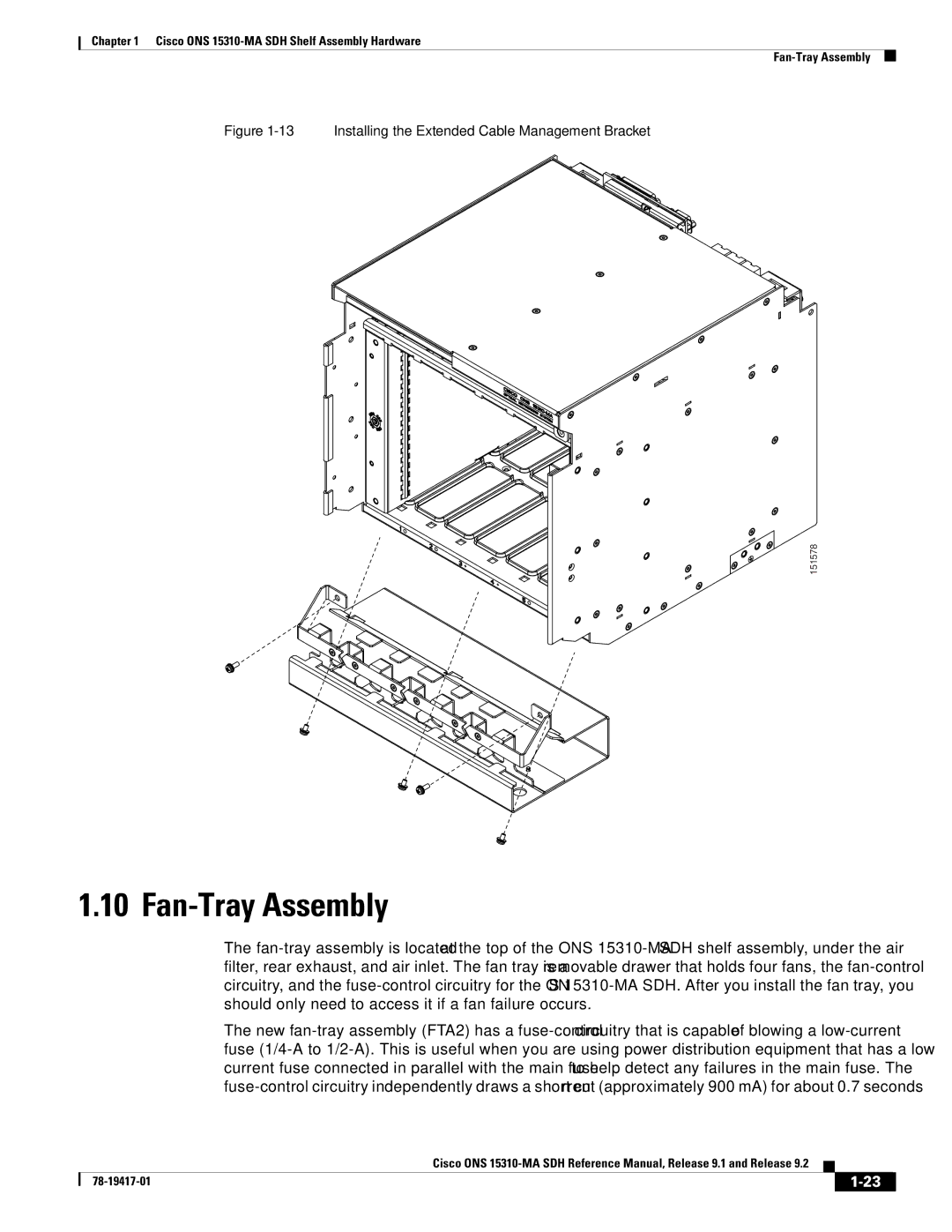 Cisco Systems 15310-MA manual Fan-Tray Assembly, Installing the Extended Cable Management Bracket 