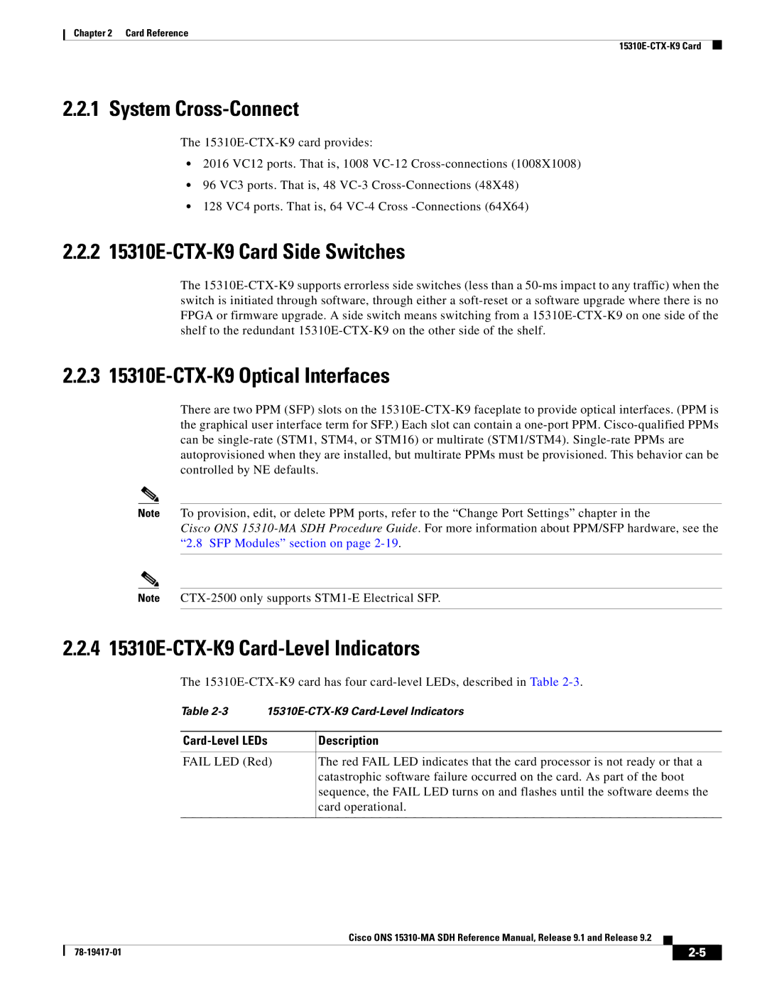 Cisco Systems 15310-MA manual System Cross-Connect, 2 15310E-CTX-K9 Card Side Switches, 3 15310E-CTX-K9 Optical Interfaces 