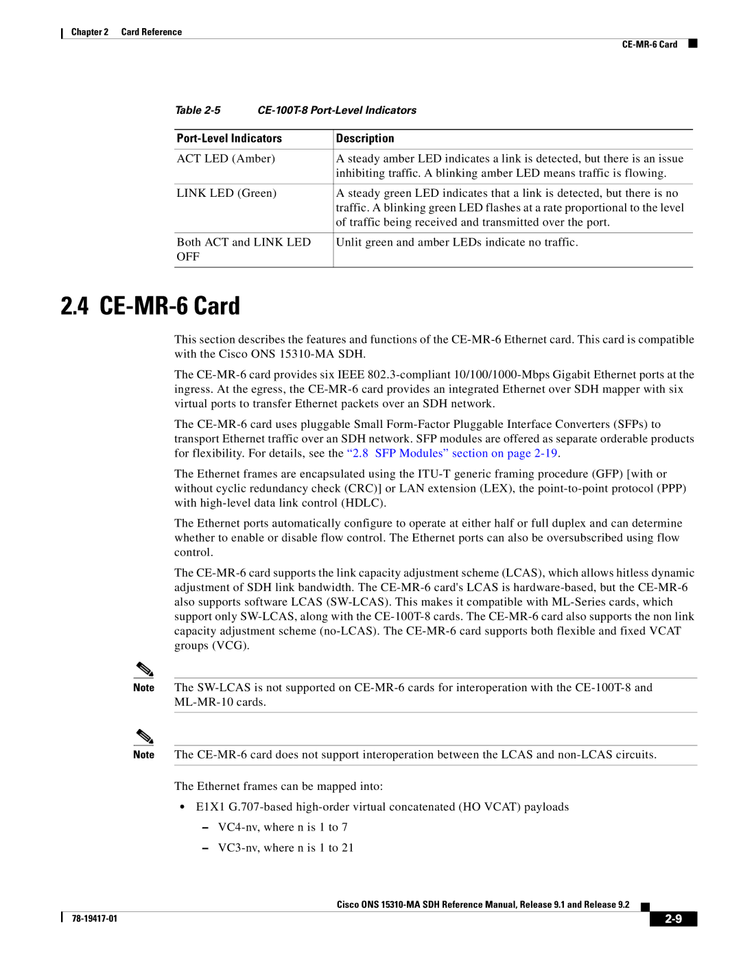 Cisco Systems 15310-MA manual CE-MR-6 Card, Port-Level Indicators Description, Off 