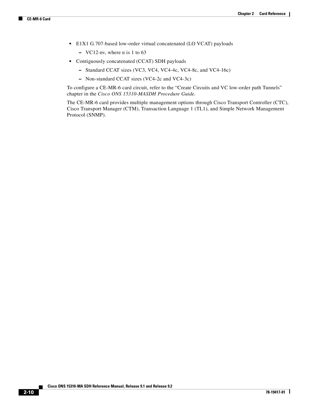 Cisco Systems 15310-MA manual Card Reference CE-MR-6 Card 