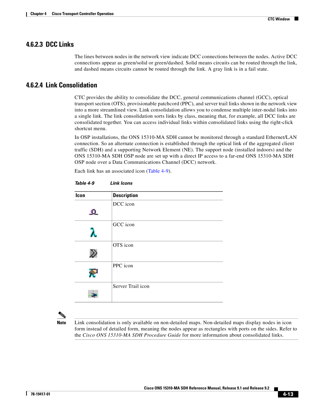 Cisco Systems 15310-MA manual DCC Links, Link Consolidation, Icon Description 