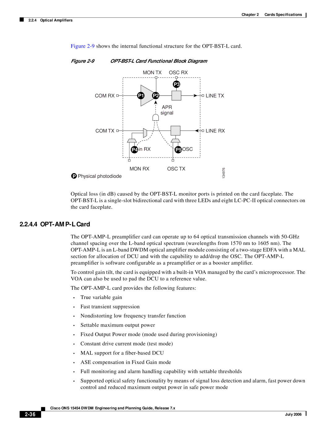 Cisco Systems 15454 specifications OPT-AMP-L Card, OPT-BST-L Card Functional Block Diagram 