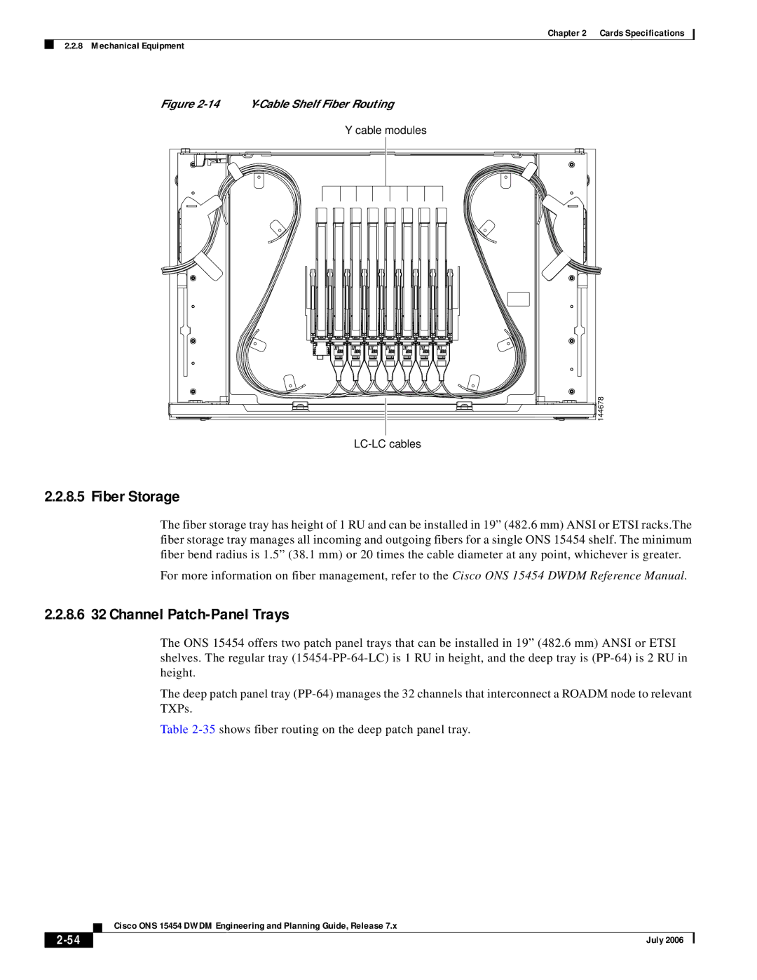 Cisco Systems 15454 specifications Fiber Storage, 8.6 32 Channel Patch-Panel Trays 