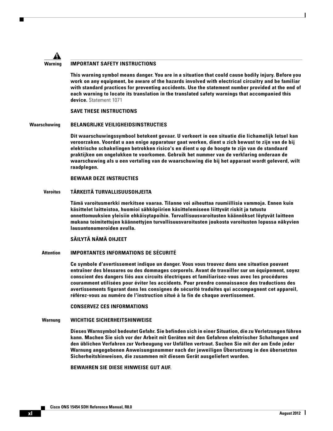 Cisco Systems 15454 specifications Bewaar Deze Instructies, Säilytä Nämä Ohjeet, Conservez CES Informations 