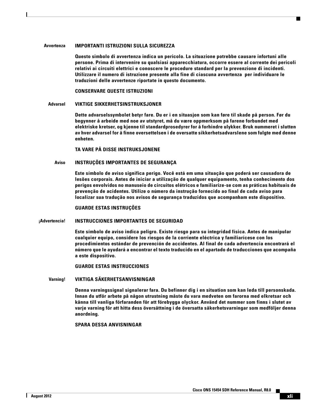 Cisco Systems 15454 specifications Conservare Queste Istruzioni, TA Vare PÅ Disse Instruksjonene, Guarde Estas Instruções 