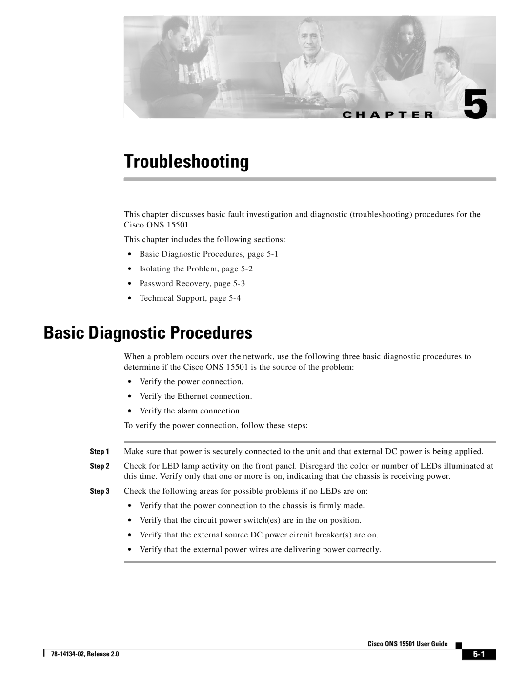 Cisco Systems 15501 manual Troubleshooting, Basic Diagnostic Procedures 