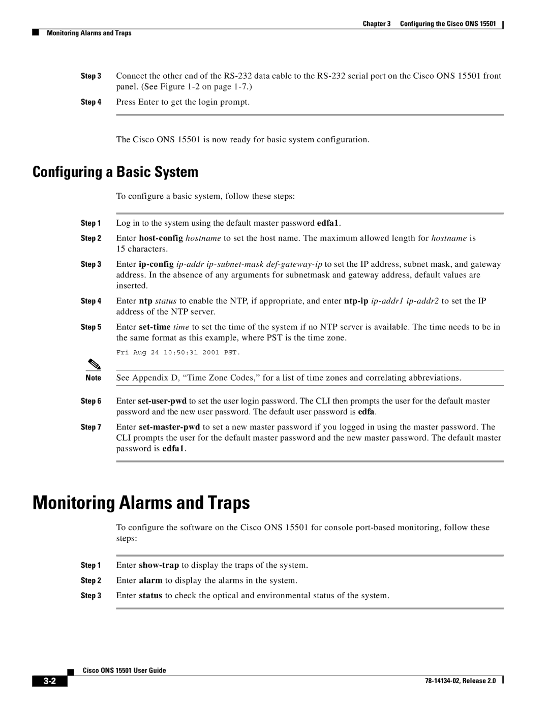 Cisco Systems 15501 manual Monitoring Alarms and Traps, Configuring a Basic System 