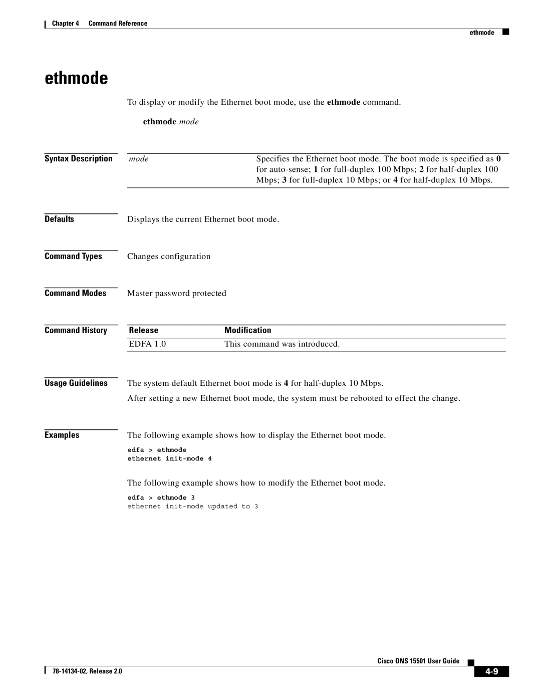 Cisco Systems 15501 manual Ethmode 