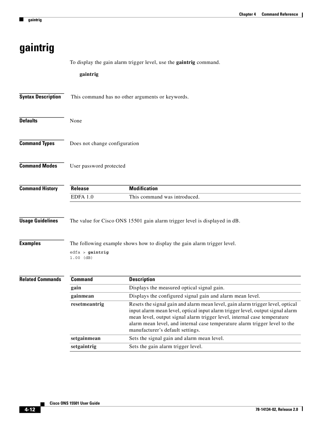 Cisco Systems 15501 manual Gaintrig 