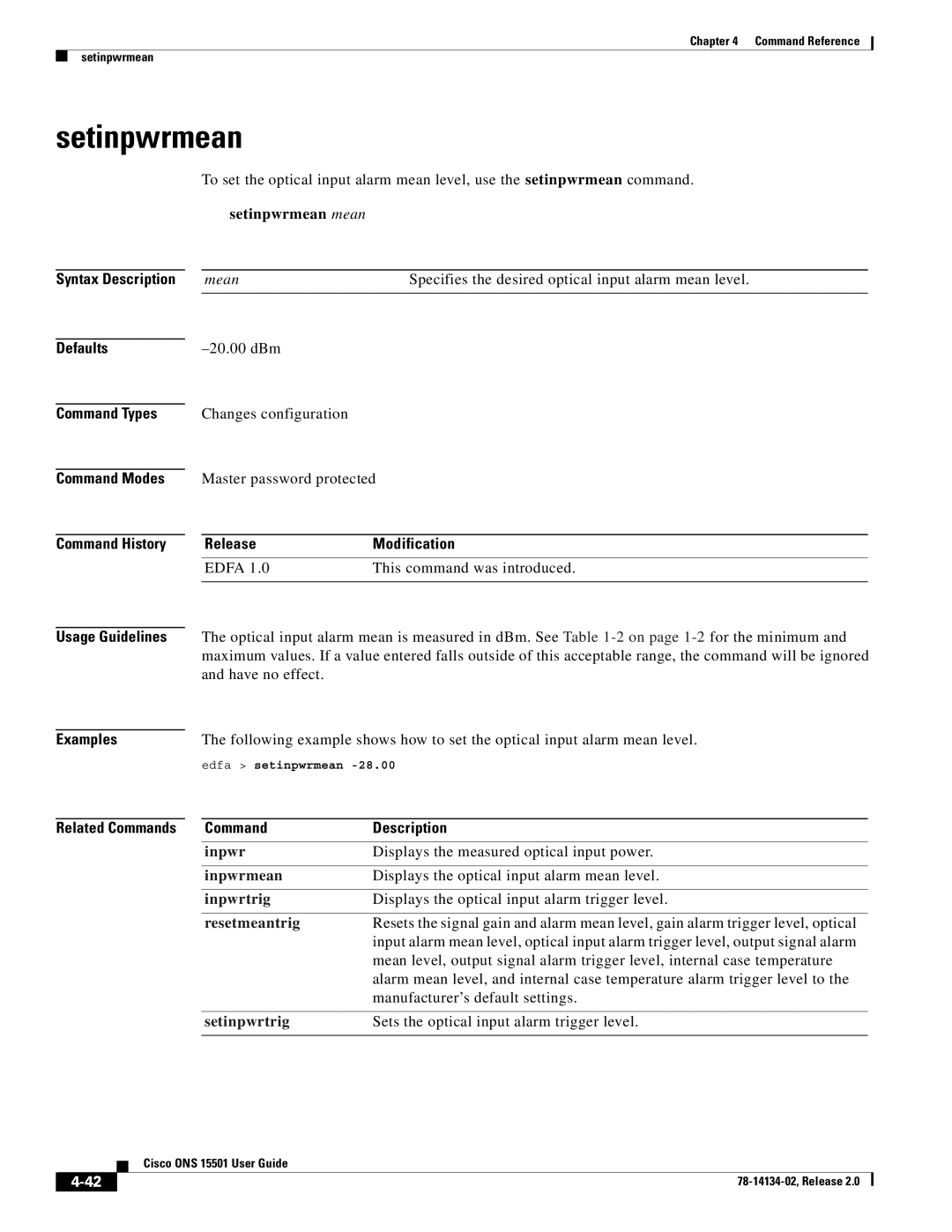 Cisco Systems 15501 manual Setinpwrmean, Inpwr 