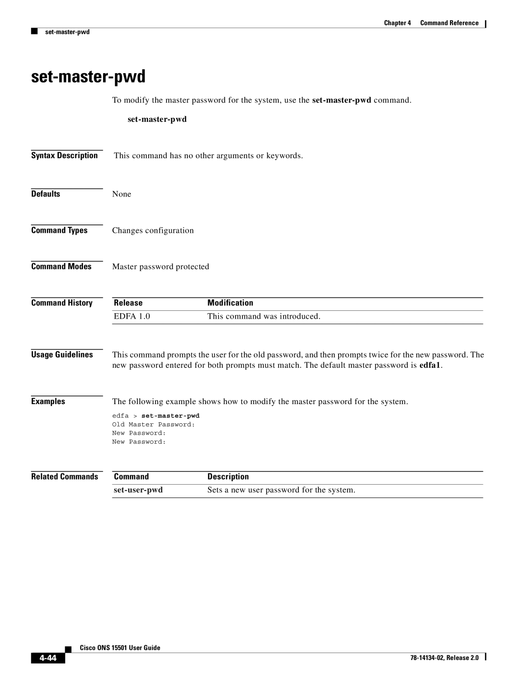 Cisco Systems 15501 manual Set-master-pwd, Set-user-pwd 