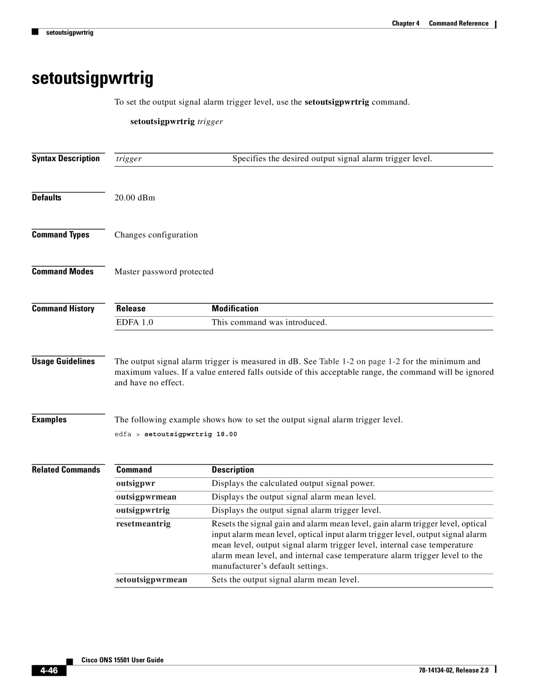 Cisco Systems 15501 manual Setoutsigpwrtrig, Setoutsigpwrmean 