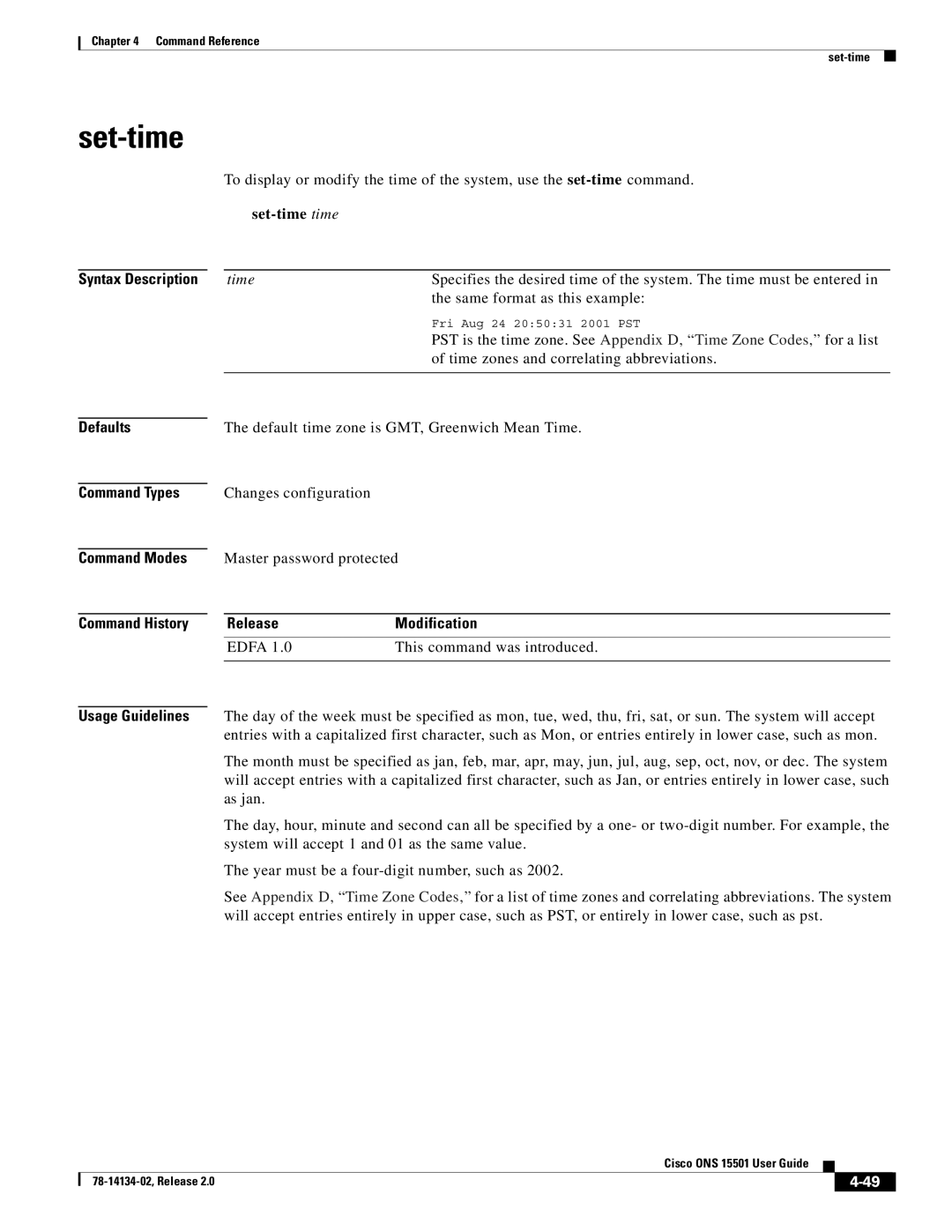 Cisco Systems 15501 manual Set-time, Time zones and correlating abbreviations 