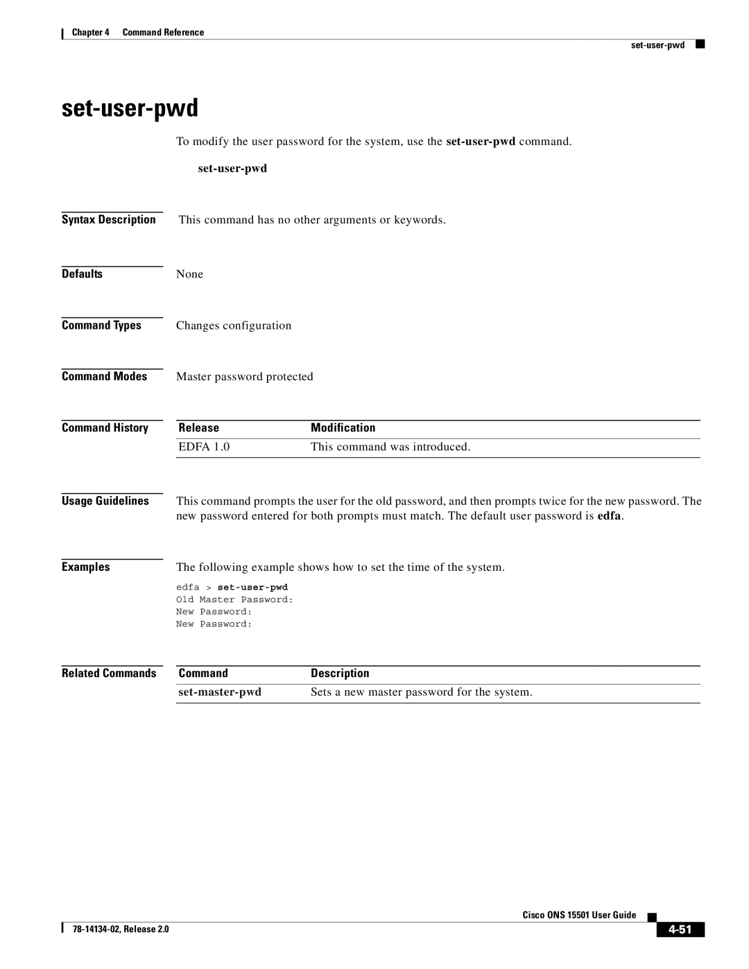 Cisco Systems 15501 manual Set-user-pwd, Set-master-pwd 