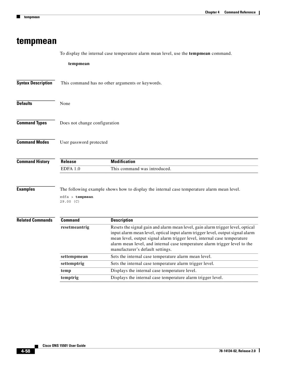 Cisco Systems 15501 manual Tempmean 