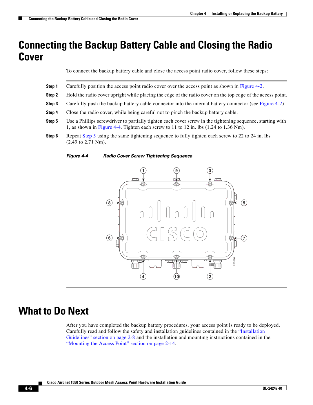 Cisco Systems 1550, AIRCAP1552HAK9 manual Radio Cover Screw Tightening Sequence 