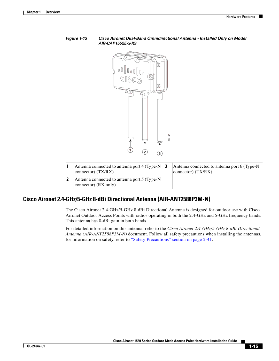 Cisco Systems AIRCAP1552HAK9, 1550 manual 282145 