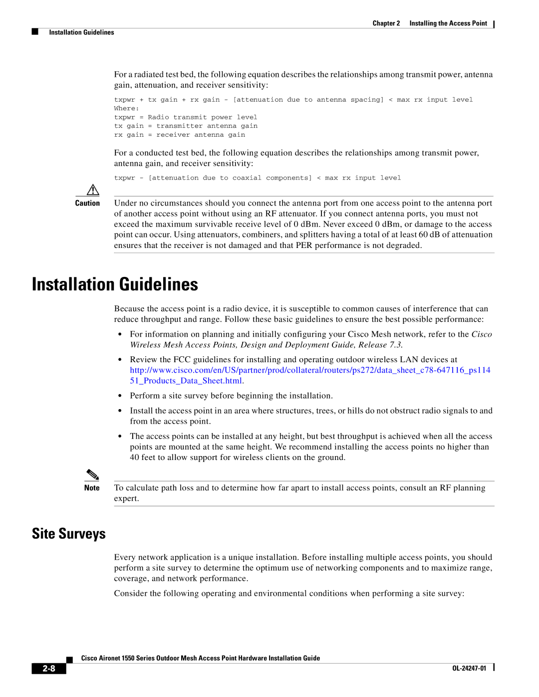 Cisco Systems AIRCAP1552HAK9, 1550 manual Installation Guidelines, Site Surveys 