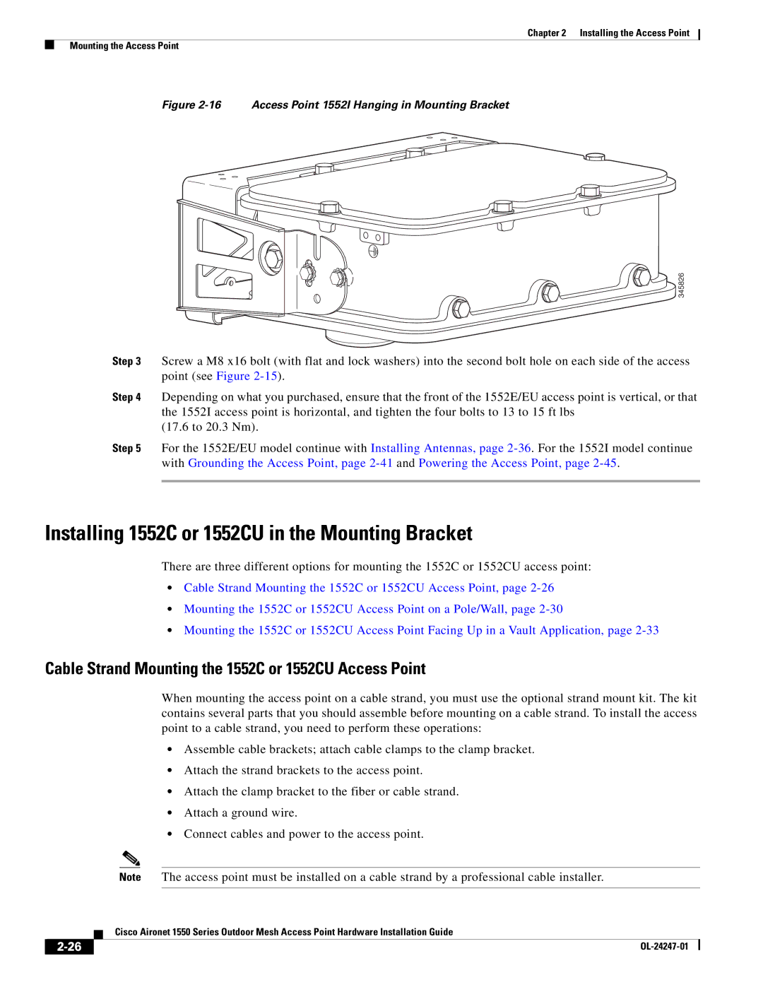 Cisco Systems AIRCAP1552HAK9, 1550 manual Installing 1552C or 1552CU in the Mounting Bracket 