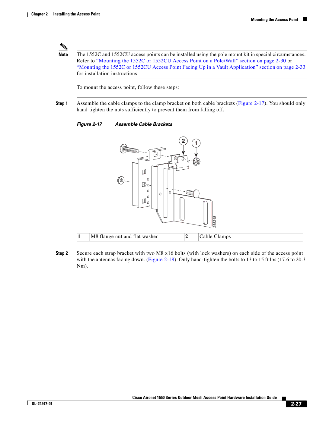 Cisco Systems AIRCAP1552HAK9, 1550 manual Assemble Cable Brackets 