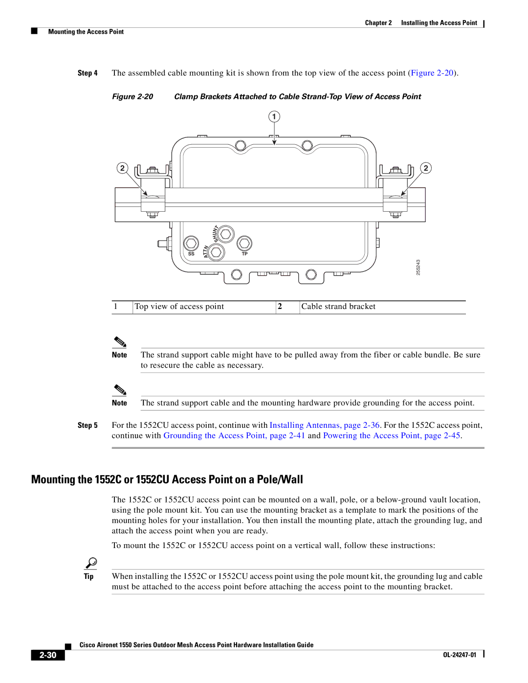 Cisco Systems AIRCAP1552HAK9, 1550 manual Mounting the 1552C or 1552CU Access Point on a Pole/Wall 