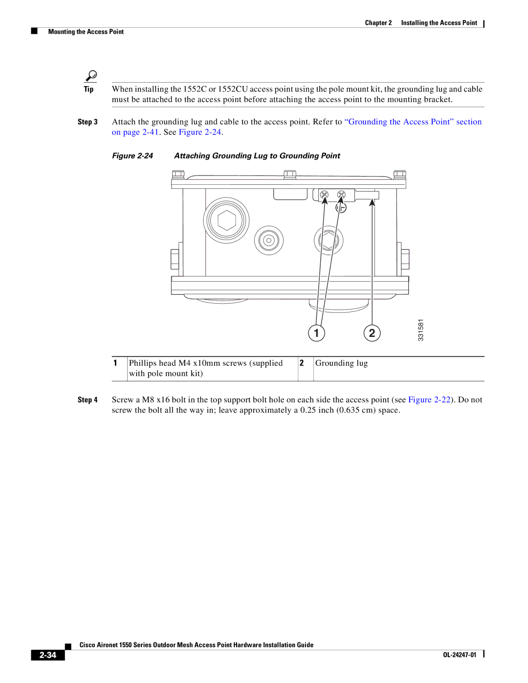 Cisco Systems 1550, AIRCAP1552HAK9 manual Attaching Grounding Lug to Grounding Point 