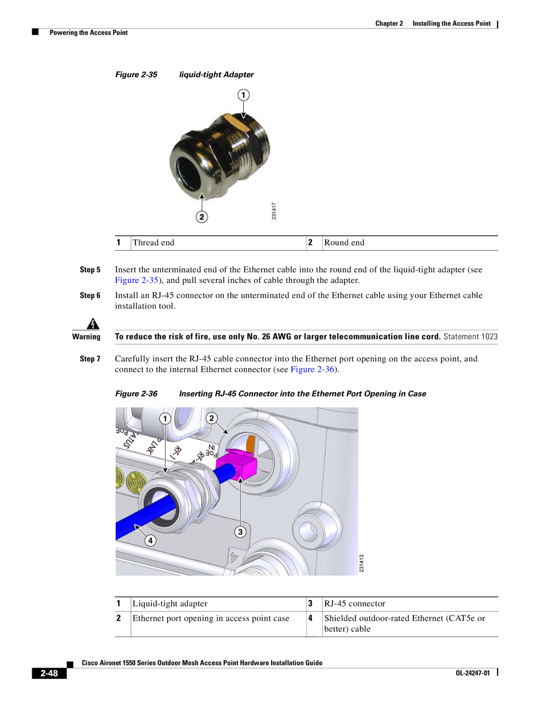 Cisco Systems AIRCAP1552HAK9, 1550 manual liquid-tight Adapter 