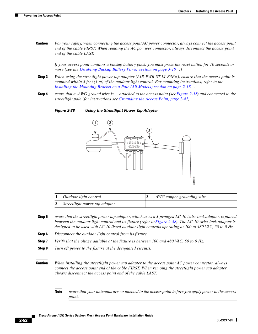 Cisco Systems 1550, AIRCAP1552HAK9 manual Using the Streetlight Power Tap Adapter 