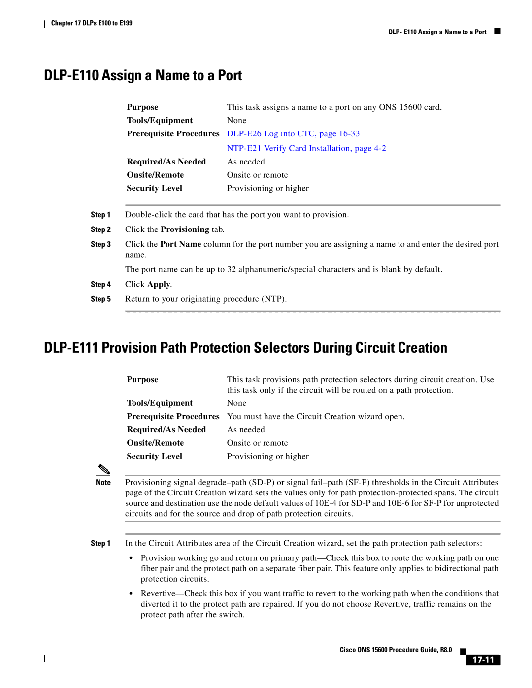 Cisco Systems 15600 manual DLP-E110 Assign a Name to a Port, 17-11 