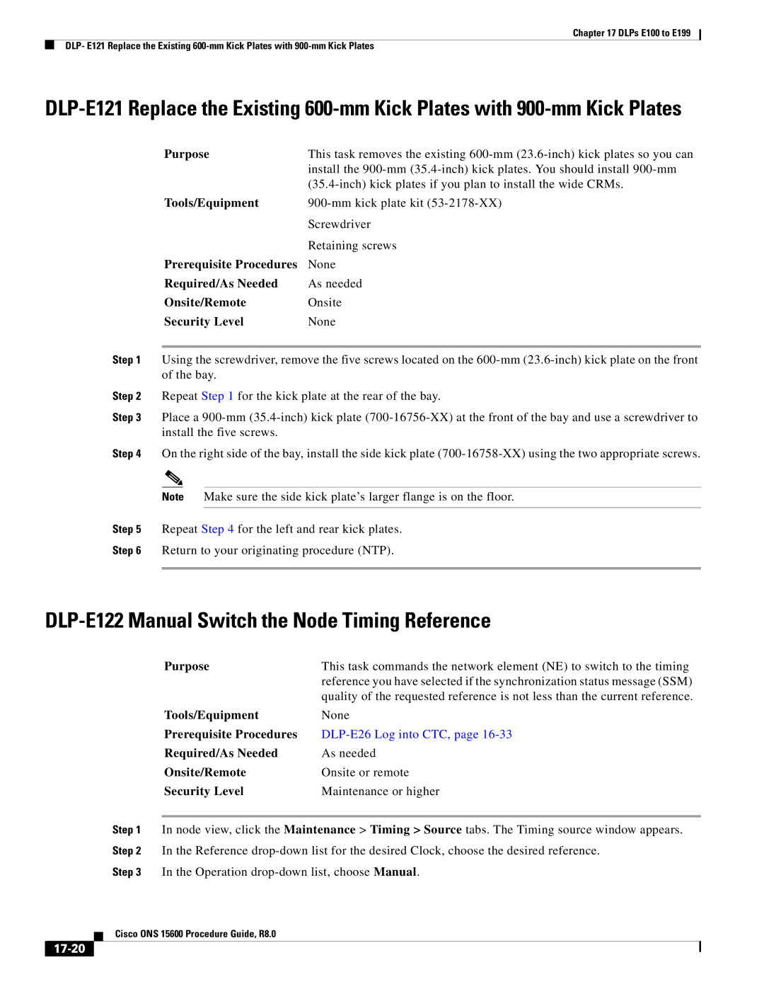 Cisco Systems 15600 manual DLP-E122 Manual Switch the Node Timing Reference, 17-20 