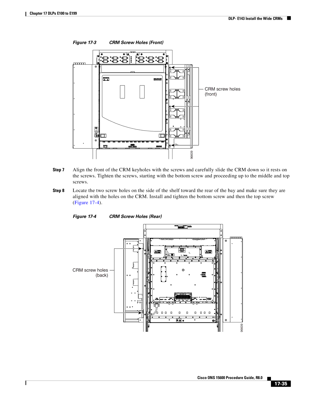 Cisco Systems 15600 manual 17-35, CRM Screw Holes Front 