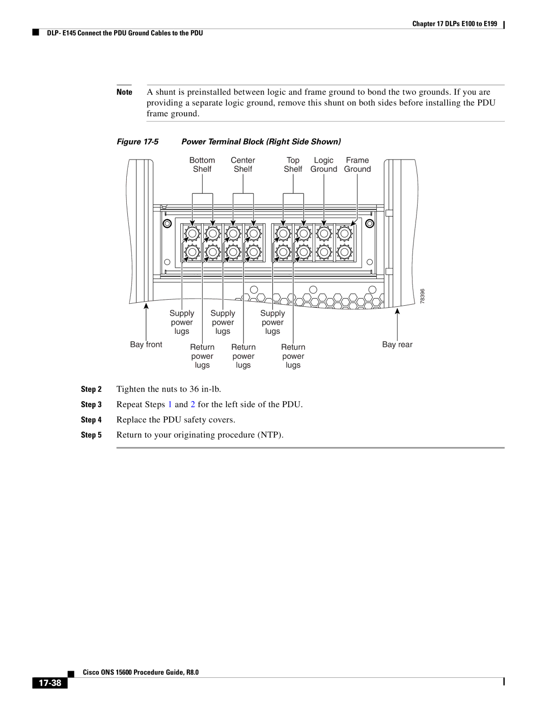 Cisco Systems 15600 manual 17-38, Power Terminal Block Right Side Shown 