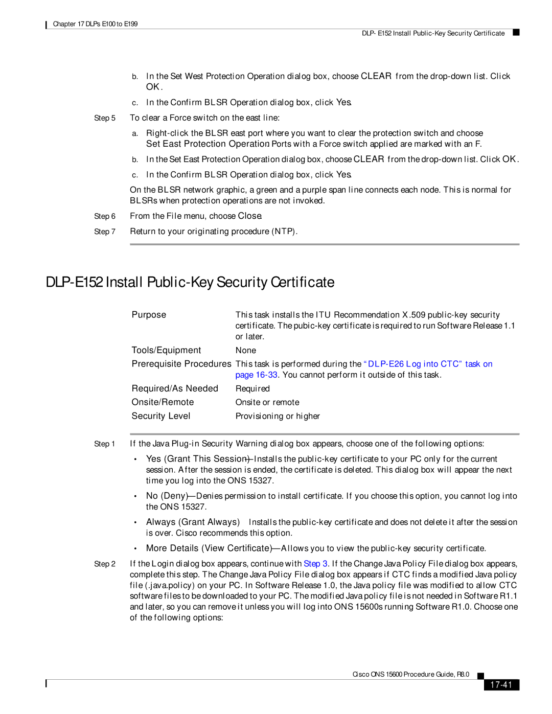 Cisco Systems 15600 manual DLP-E152 Install Public-Key Security Certificate, 17-41 