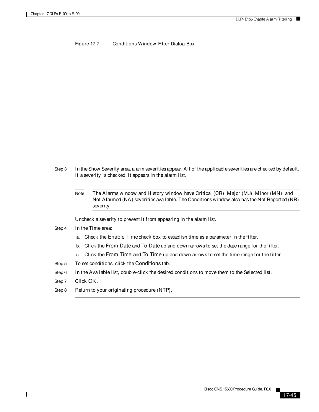 Cisco Systems 15600 manual 17-45, Conditions Window Filter Dialog Box 