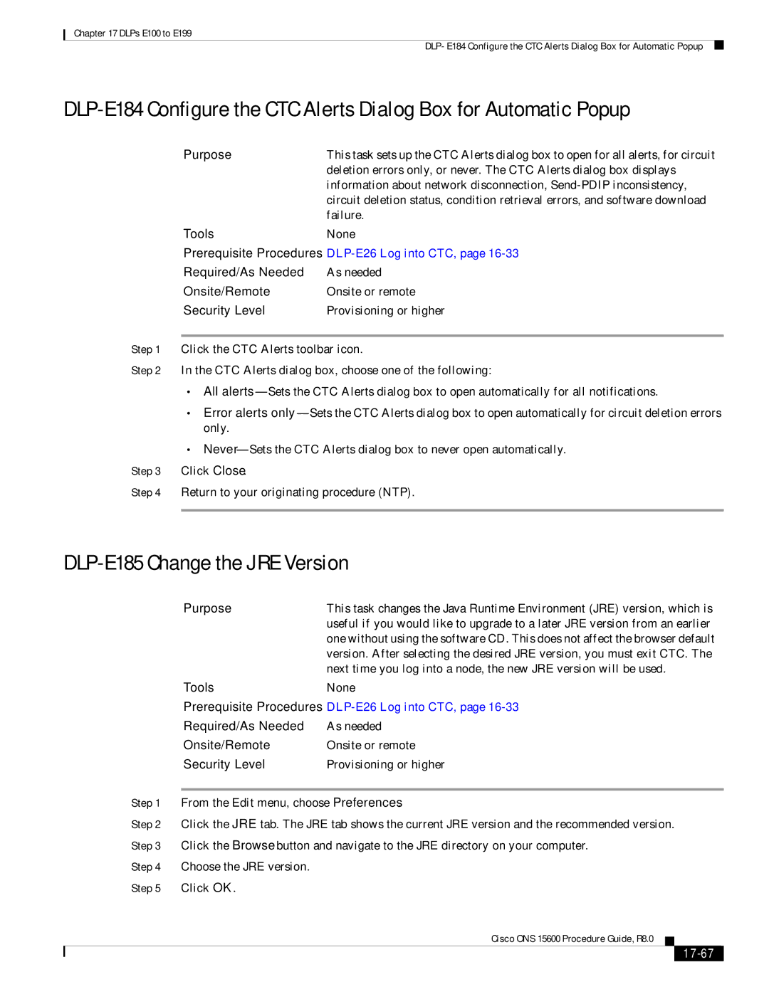 Cisco Systems 15600 manual DLP-E185 Change the JRE Version, 17-67 