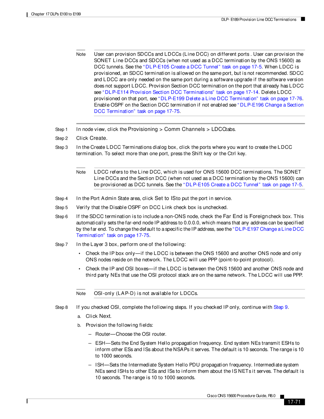 Cisco Systems 15600 manual Node view, click the Provisioning Comm Channels Ldcc tabs, 17-71 