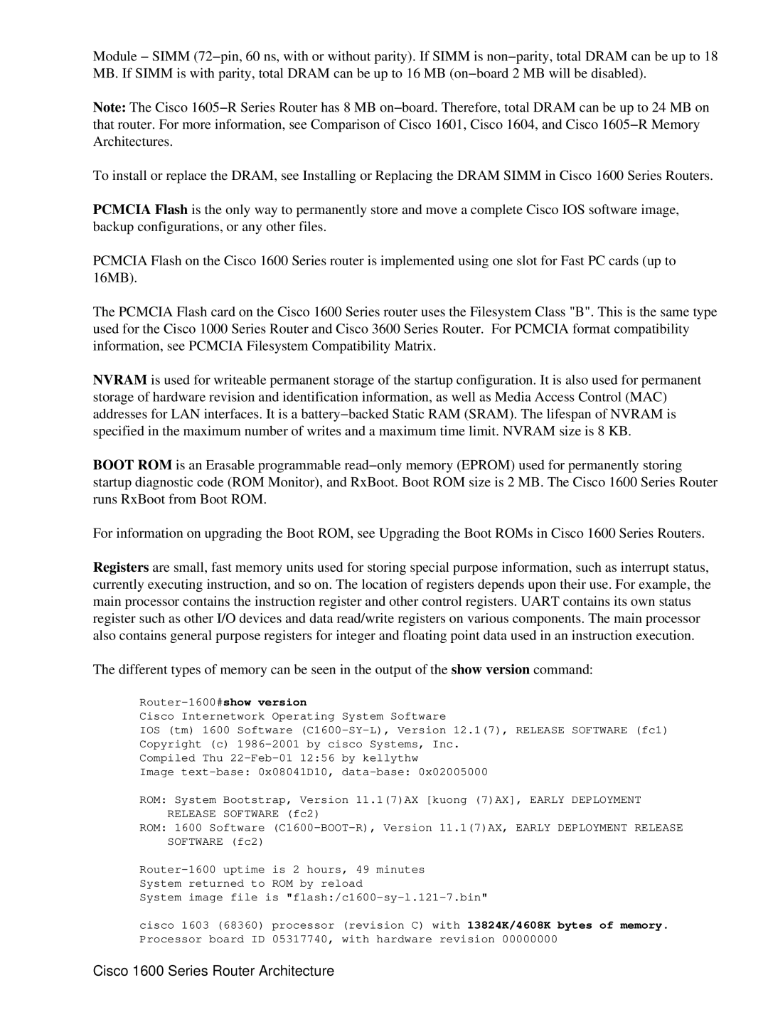 Cisco Systems manual Cisco 1600 Series Router Architecture 