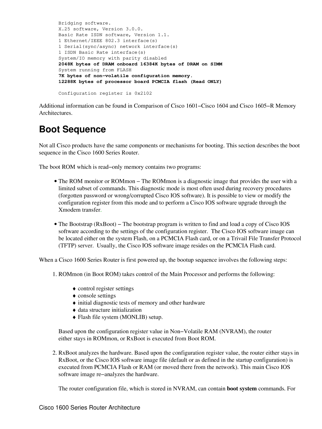 Cisco Systems 1600 manual Boot Sequence 