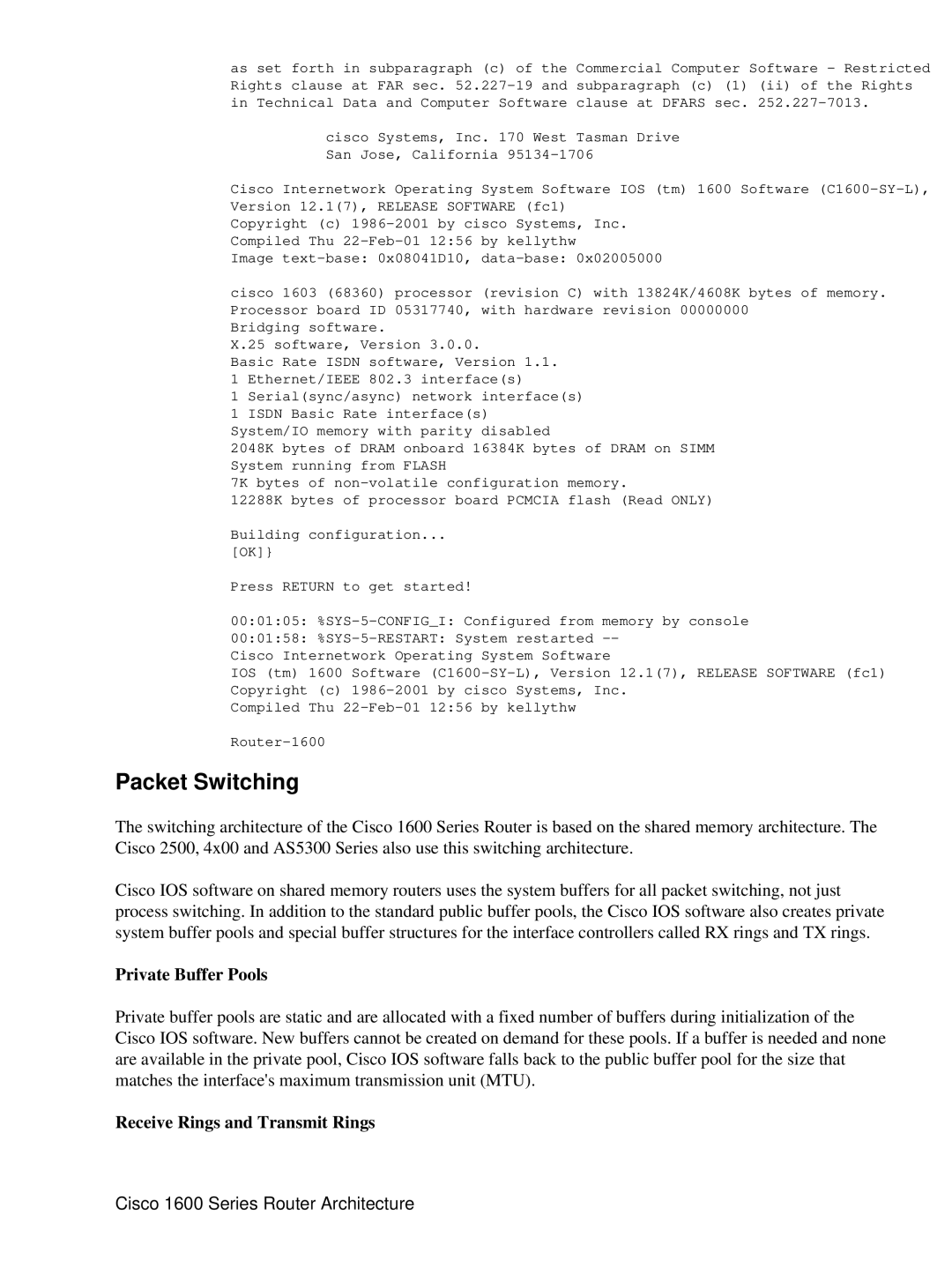 Cisco Systems 1600 manual Private Buffer Pools, Receive Rings and Transmit Rings 