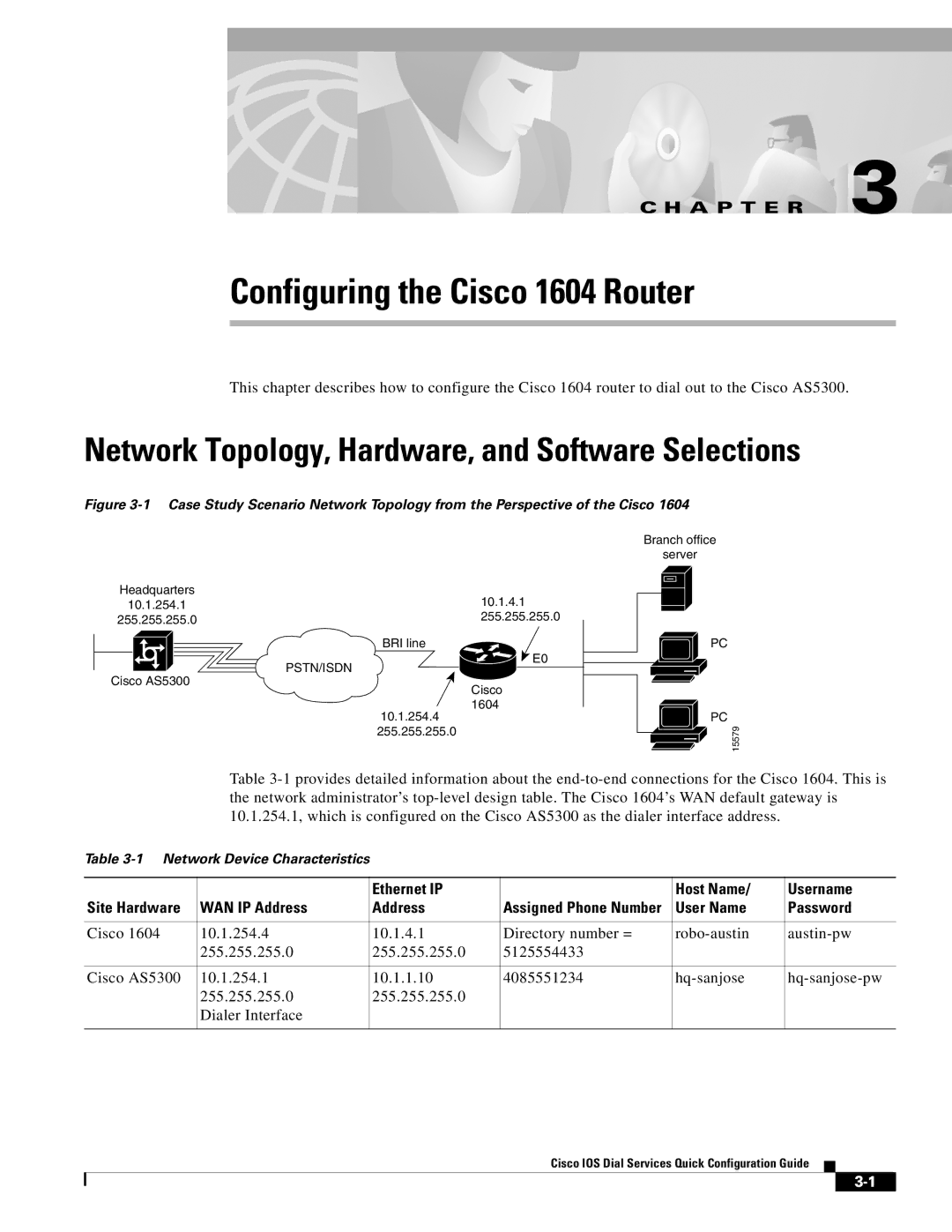 Cisco Systems manual Configuring the Cisco 1604 Router, Network Topology, Hardware, and Software Selections 