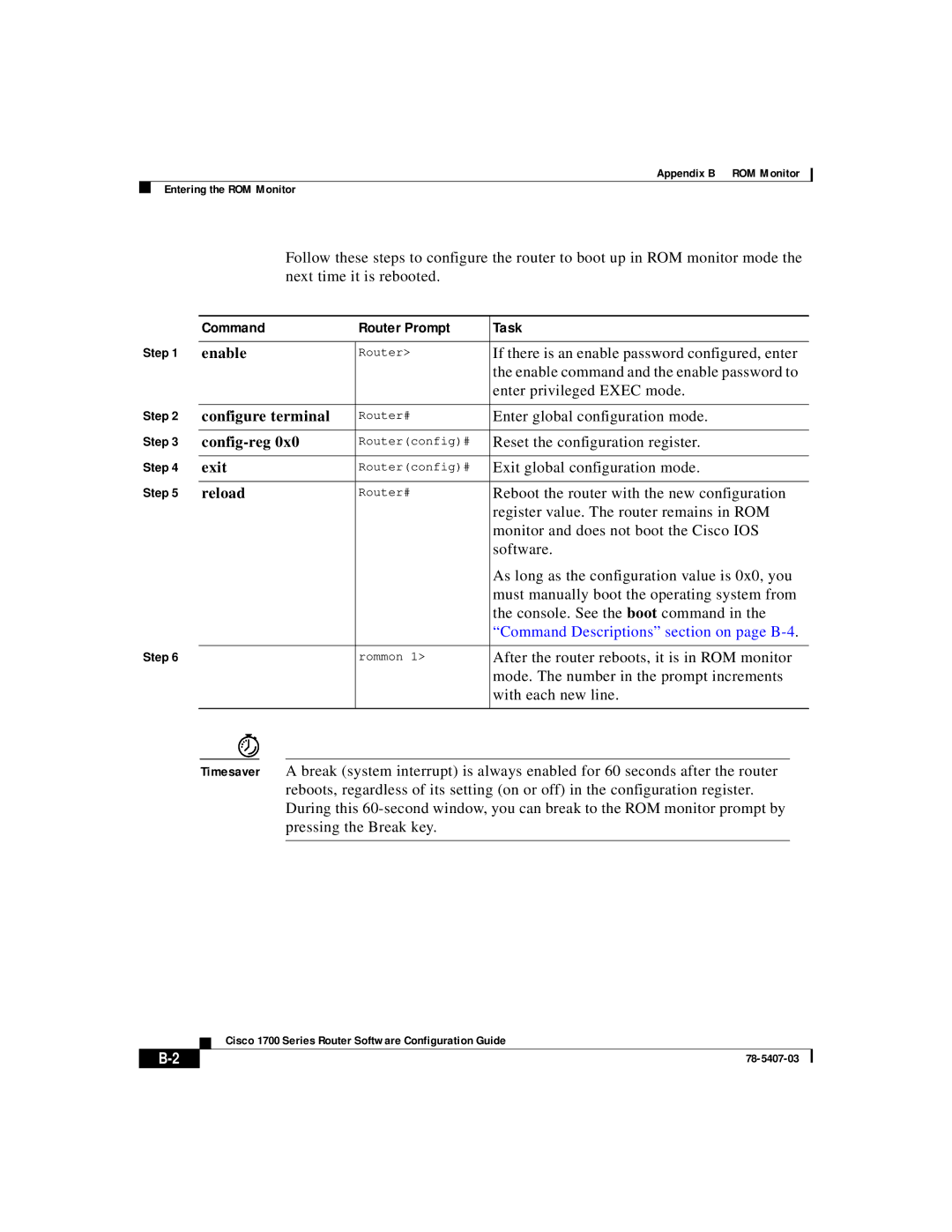 Cisco Systems 1700 appendix Command Router Prompt Task 