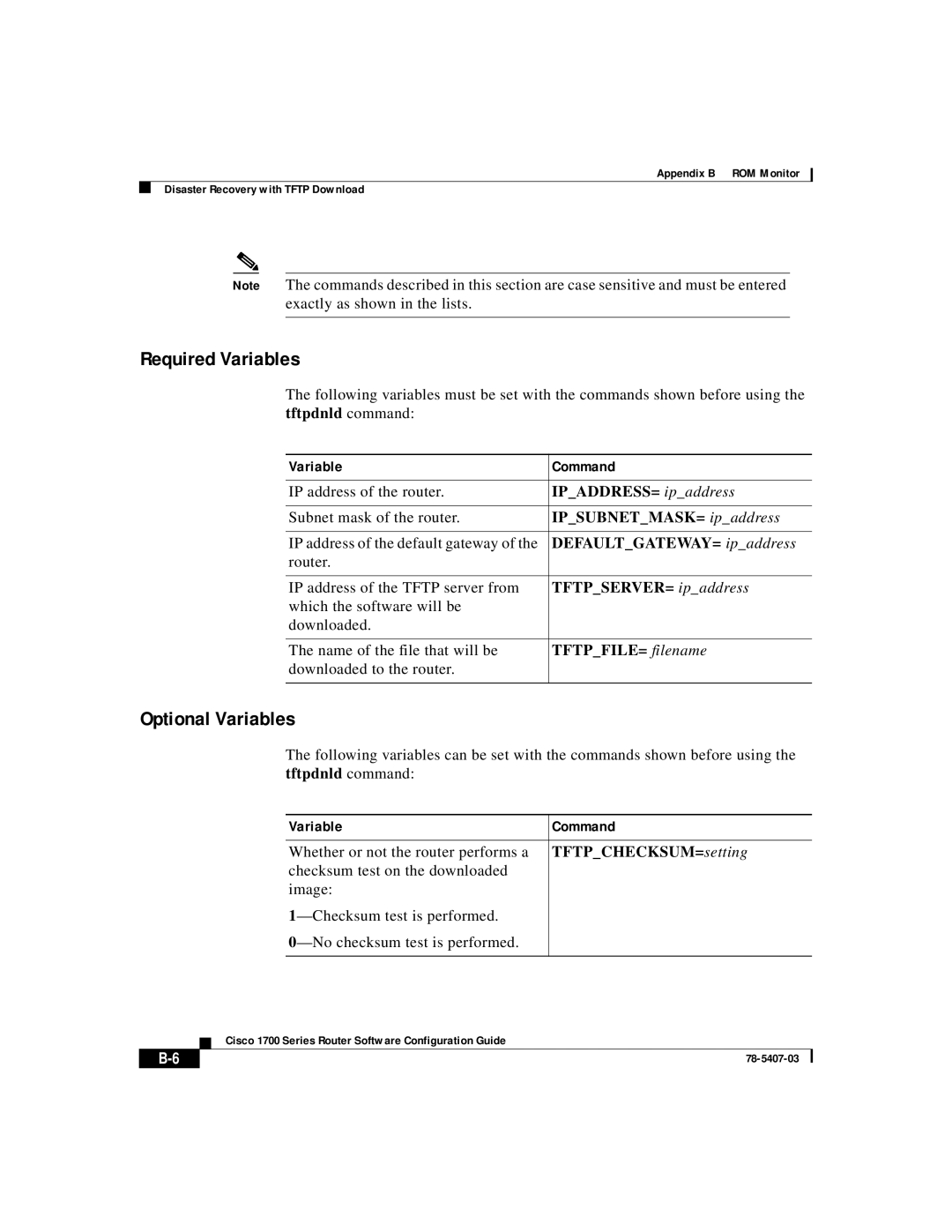 Cisco Systems 1700 appendix Variable Command 