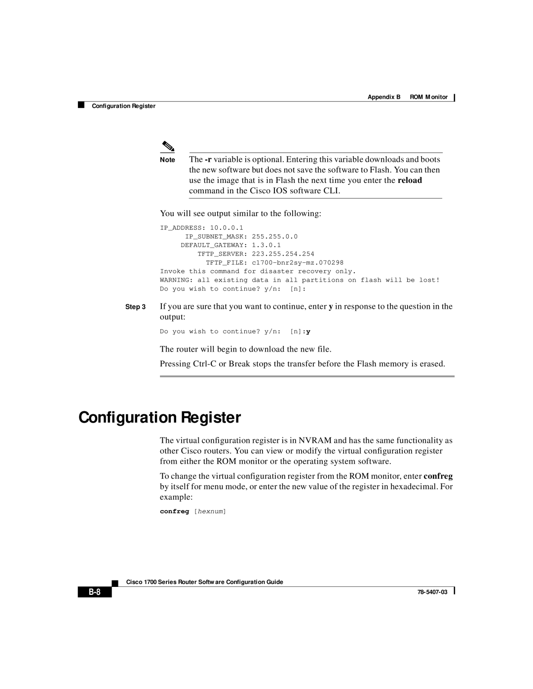 Cisco Systems 1700 appendix Configuration Register, You will see output similar to the following 