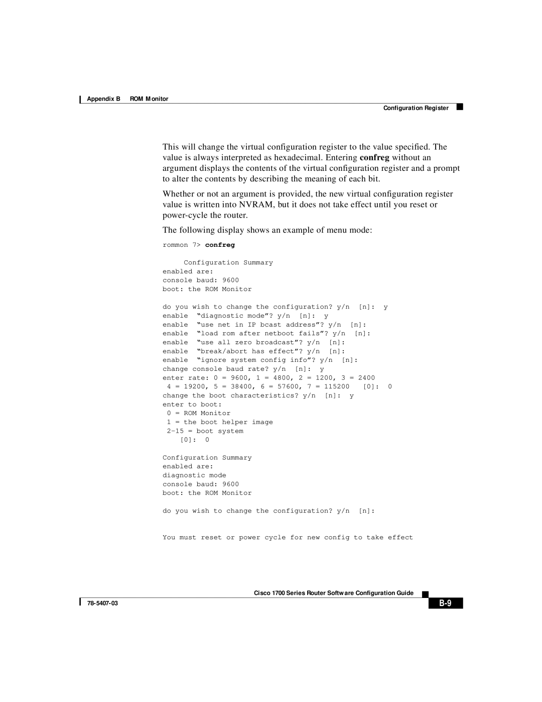 Cisco Systems 1700 appendix Enable Diagnostic mode? y/n n 