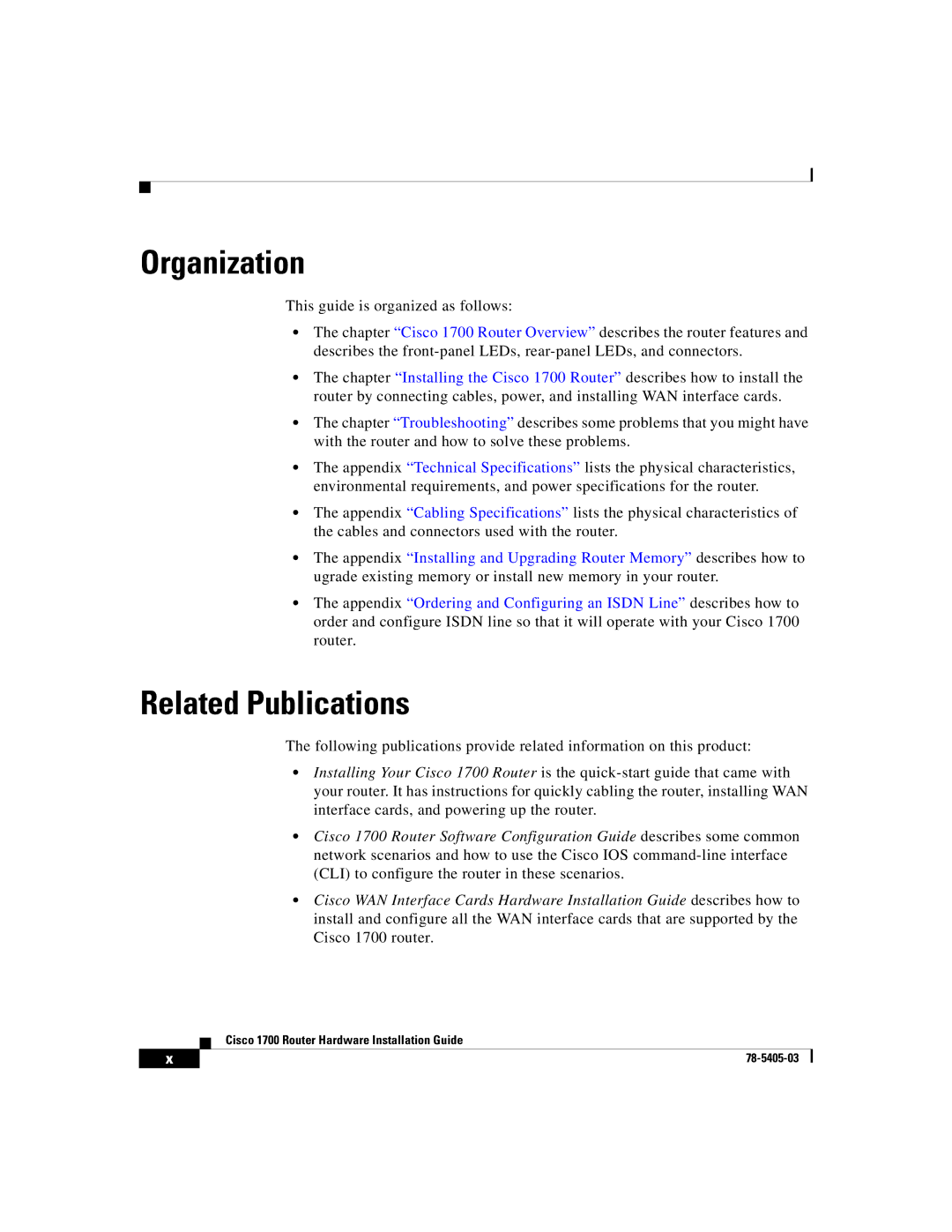 Cisco Systems 1700 manual Organization, Related Publications 