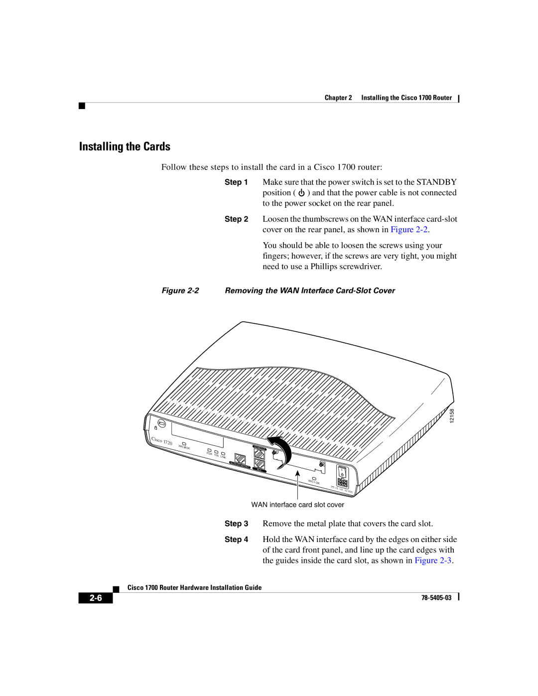 Cisco Systems 1700 manual Installing the Cards 