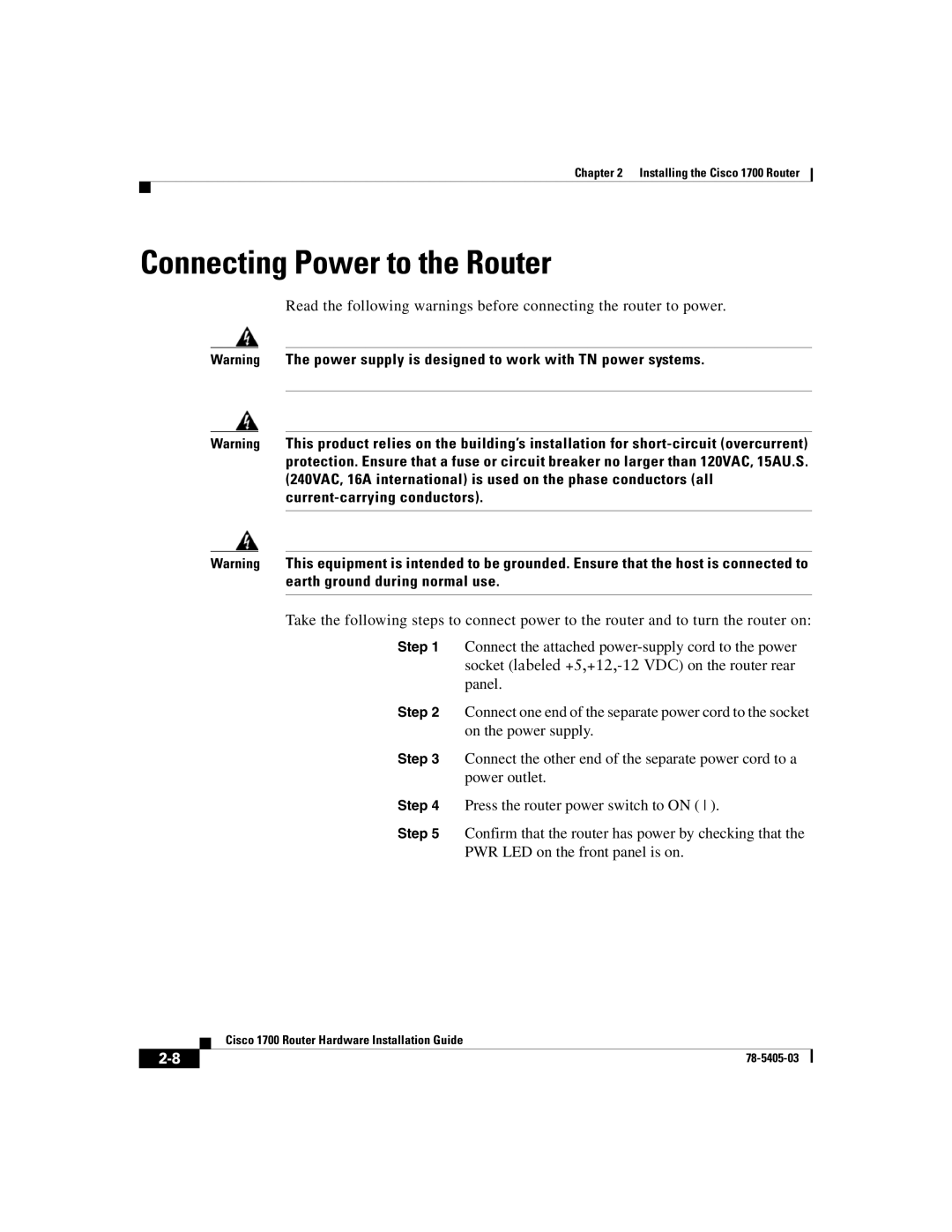 Cisco Systems 1700 manual Connecting Power to the Router 