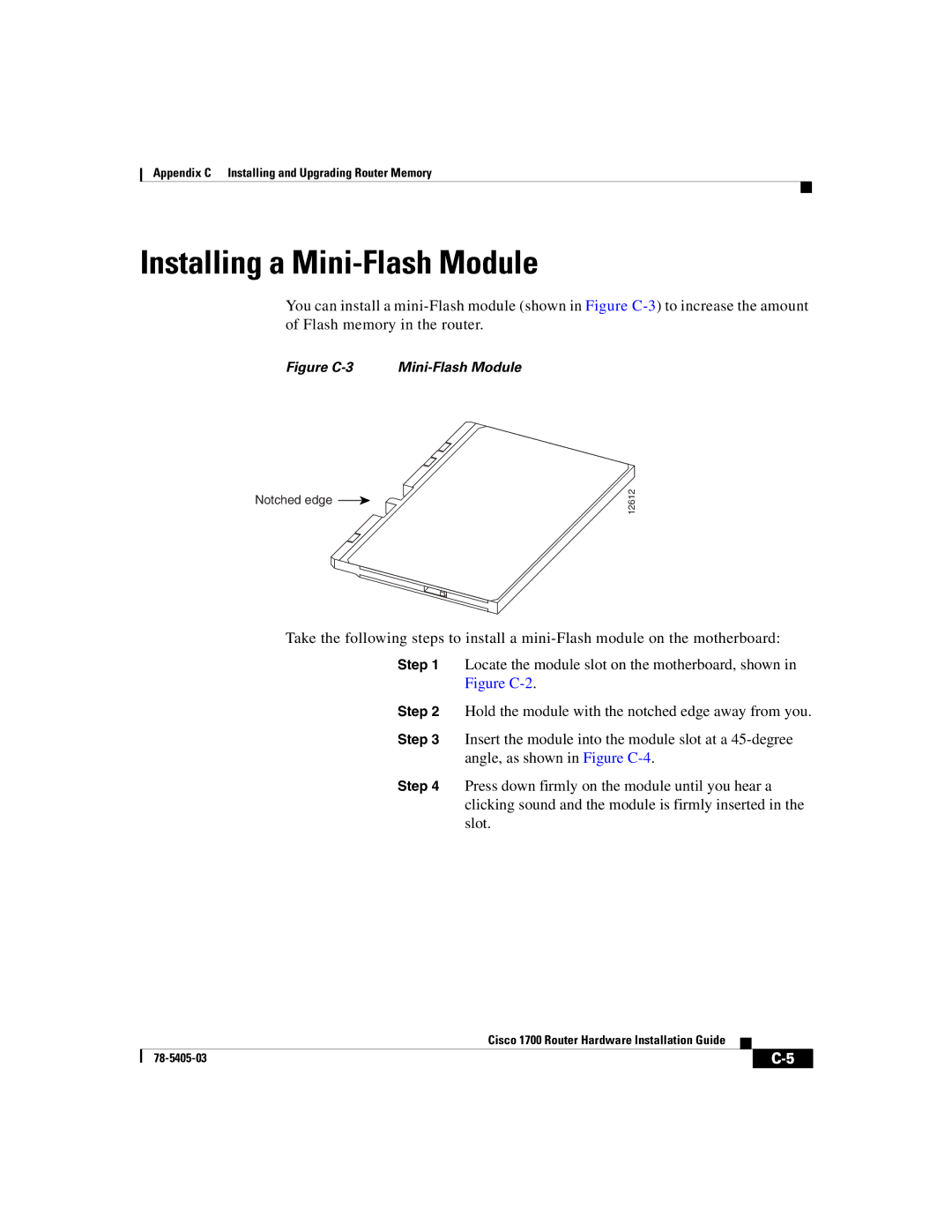 Cisco Systems 1700 manual Installing a Mini-Flash Module, Figure C-3 Mini-Flash Module 