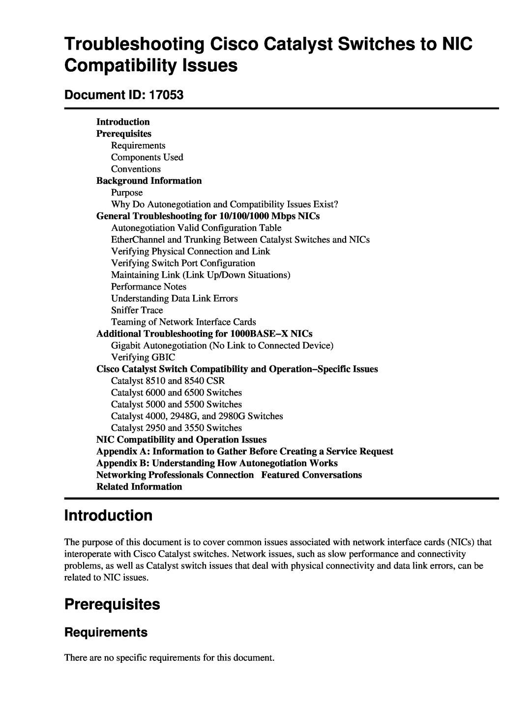 Cisco Systems 17053 appendix Introduction, Prerequisites, Document ID, Requirements 